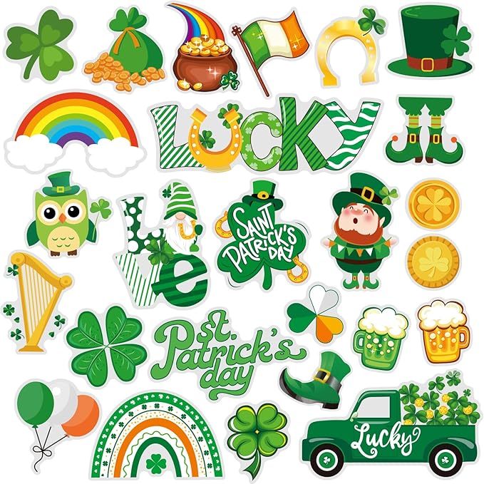 MARFOREVER 50 PCS St. Patrick's Day Gel Window Clings Stickers Reusable Green Shamrock Thick Gel Clings Decals for Spring Irish St Patrick's Day Kids Toddlers Classroom Party Window Glass Decoration
