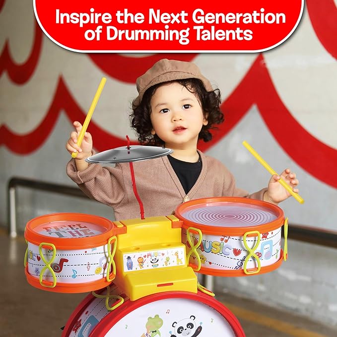 Small World Toys Kids Drum Set, Neurosmith My First Drum Set for Toddlers, Preschool Educational Toddler Music Toys Instruments for Kids, Birthday Toys for 2 Year Old Boys and Girls Gift