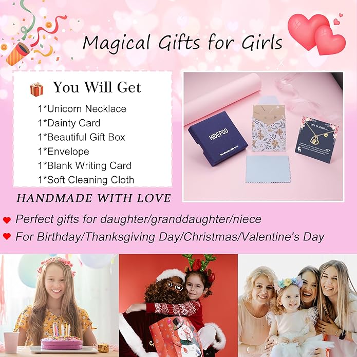 Hidepoo Unicorn Necklace Gifts for Girls - Colorful CZ Heart Pendant Initial Unicorns Necklaces for Teens Little Girls Jewelry Birthday Gift for Girl Daughter Granddaughter Niece