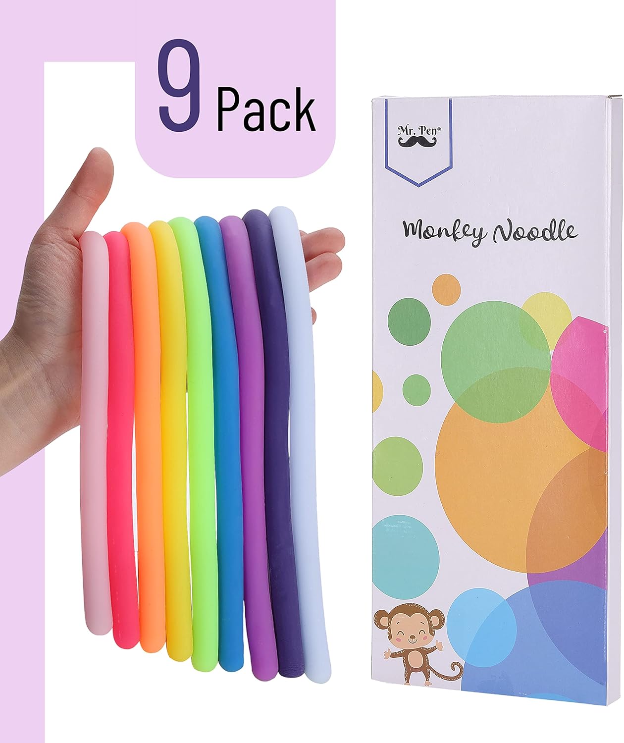 Mr. Pen- Monkey Noodle Fidget Toy, 9 Pack, Fidget Noodles, Stretchy Strings Fidget Toys, Sensory Noodles, Sensory Toys, Calming Toys, Sensory Fidget Toys, Stretchy Toys, Autism Toys
