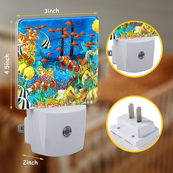 Night Light for Kids Girls Boys,Underwater Fishes Coral LED Night Light Plug into Wall with Dusk to Dawn Sensor for Room Decor,Hallway,Kitchen,Bathroom,Nursery,Stairs