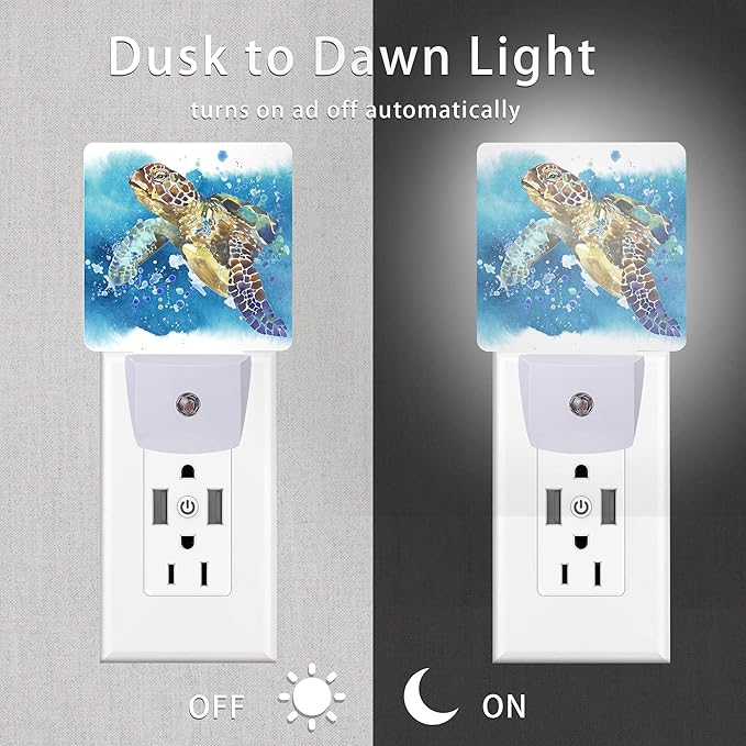 Turtle Night Light,Watercolor Sea Turtle Night Lights 0.5W Sleep Friendly for Boys Girls Led Night Light Dusk to Dawn Sensor Nightlight for Stairway/Hallway/Kitchen