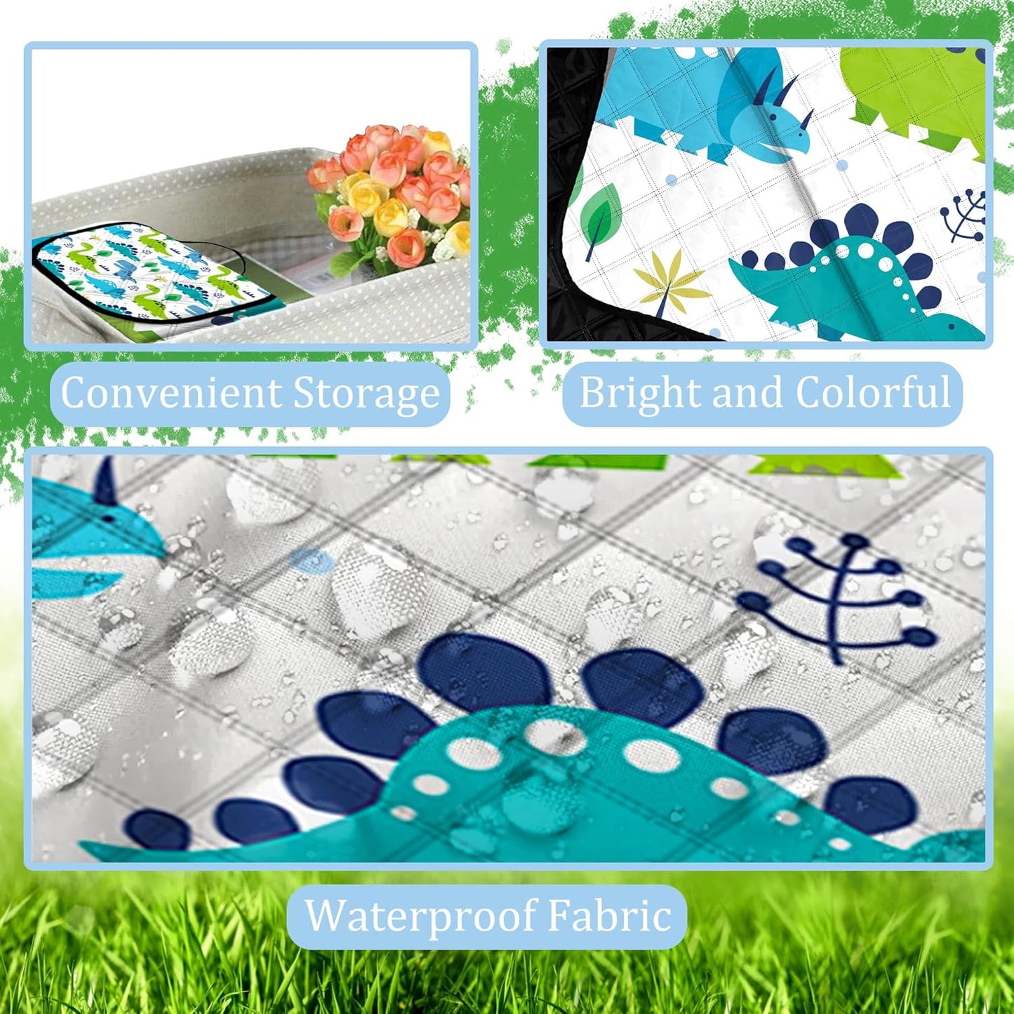 Extra Large Picnic Blanket Waterproof,80"x 80"Foldable Machine Washable Beach Blanket,Outdoor Blanket for 6-8 Adults,Picnic Mat Suitable for Indoor Crawling,Park Beach,Camping,Hiking,Travel(Dinosaur)