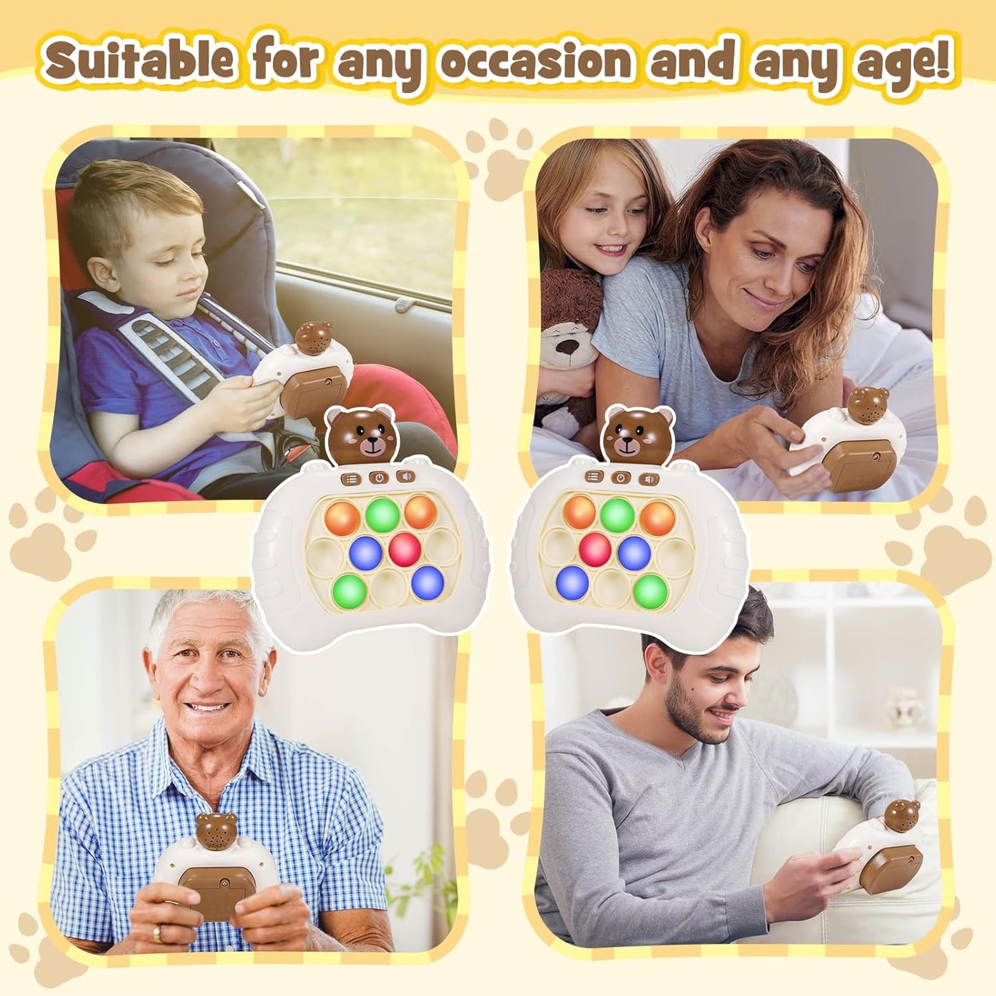 Pop Fidgets Kids Games Toys: 2 Pack Colorful Light Up Fast Push Bubble Handheld Game Sensory Toys for 6 7 8-12 Year Old Boy Girl Birthday Gift for 3-12 Year Old Girls Boys