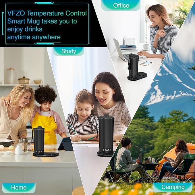 Heated travel intelligent constant temperature coffee cup 20 ounces, wireless charging base coffee service set with coffee cup that maintains constant temperature for 4-10 hours(Black, 20 oz)