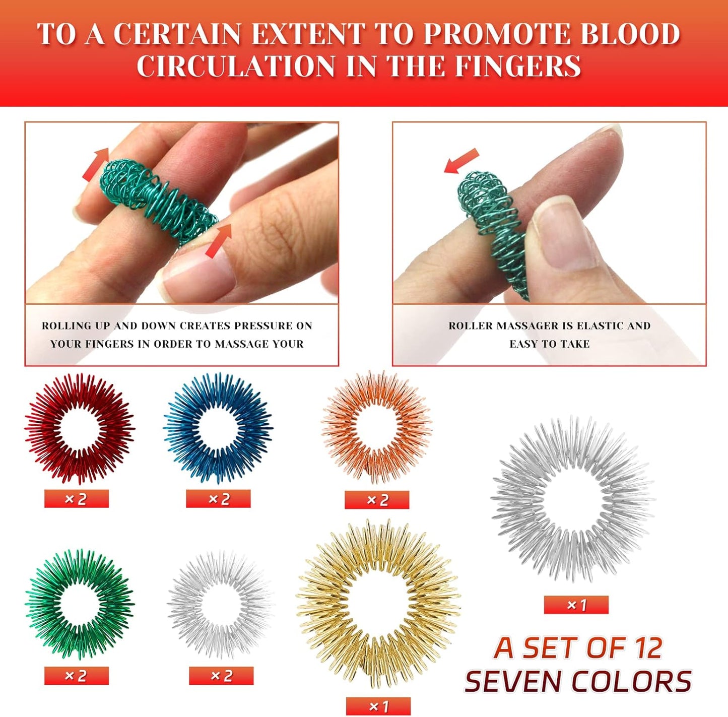 12 Pieces Fidget Rings and Fidget Bracelet Acupressure Rings Sensory Rings Trichotillomania Fidget Toys Spike Ring Fidget Stress Relief Toys Set for Adults, Silent Stress Reducer