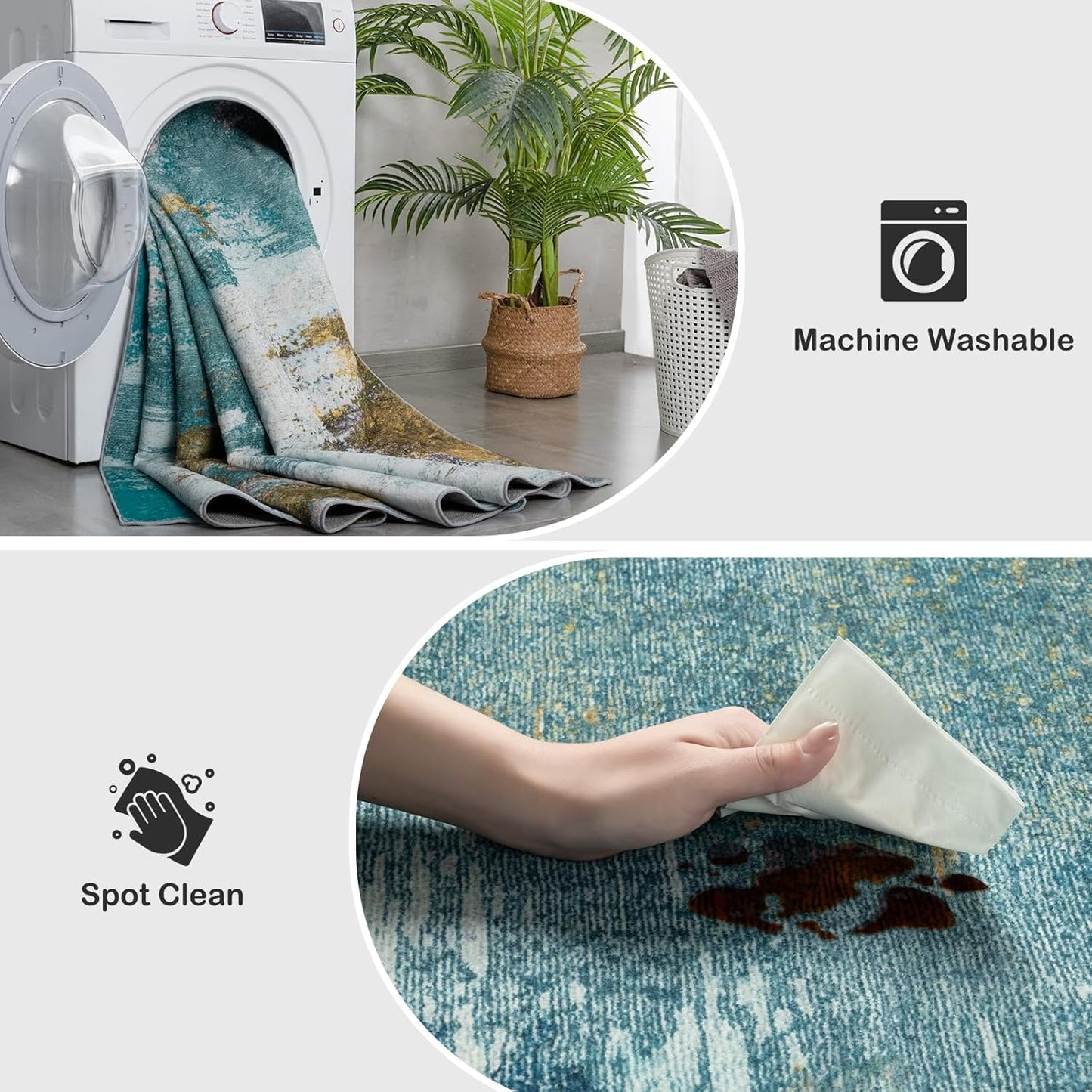 Kelarea 5x7 Blue Rugs for Living Room, Washable Non-Slip Large Rug Abstract Stain Resistant Carpet, Low Pile Soft Indoor Rug for Bedroom, Dining Room, Nursery, Kitchen, Home Office