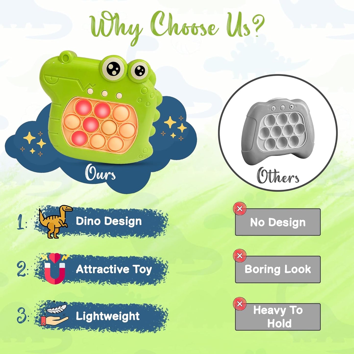 T-rex Quick Push Pop Game It Fidget Toys Pro for Kids Adults, Handheld Game Fast Puzzle Game Machine, Push Bubble Stress Toy, Party Favors, Birthday Gifts for Boys and Girls (T-rex)