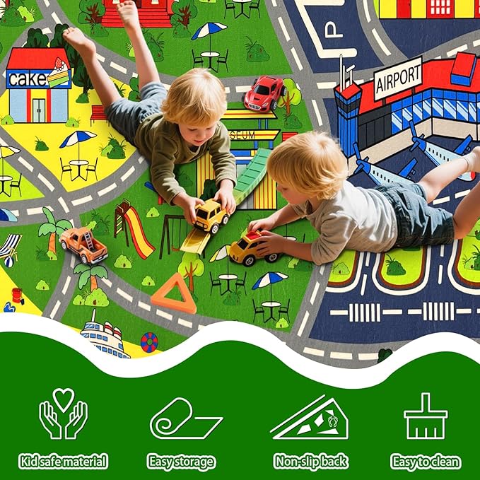 Car Rug Play Mat - Car Train Rugs Playroom Mat, Kids Rugs for Bedroom Road Rug with City Map Design Kid Room Decor, 59x31.49 lnches