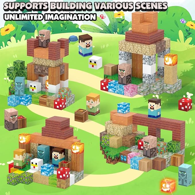 Magnetic Blocks Toy Building Set for Kids 3+, Light Up Magnetic Building Blocks, 3D Construction Build Toys STEM Sensory Magnet Cubes Christmas Birthday Present