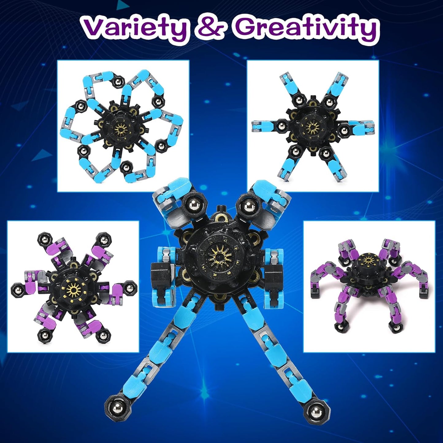 8Pcs Fidget Cube Toys Pack - Flippy Chain Fidget Spinner Galaxy Fidget Cube Slient Sensory Fidget Toys Set for Office Desk Adult Fidgets for Anxiety and Stress Cool Toys Christmas Toys