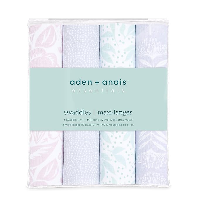 aden + anais Essentials Swaddle Blanket, Muslin Blankets for Girls & Boys, Baby Receiving Swaddles, Newborn Gifts, Infant Shower Items, Toddler Gift, Wearable Swaddling Set, 4 Pack, Damsel