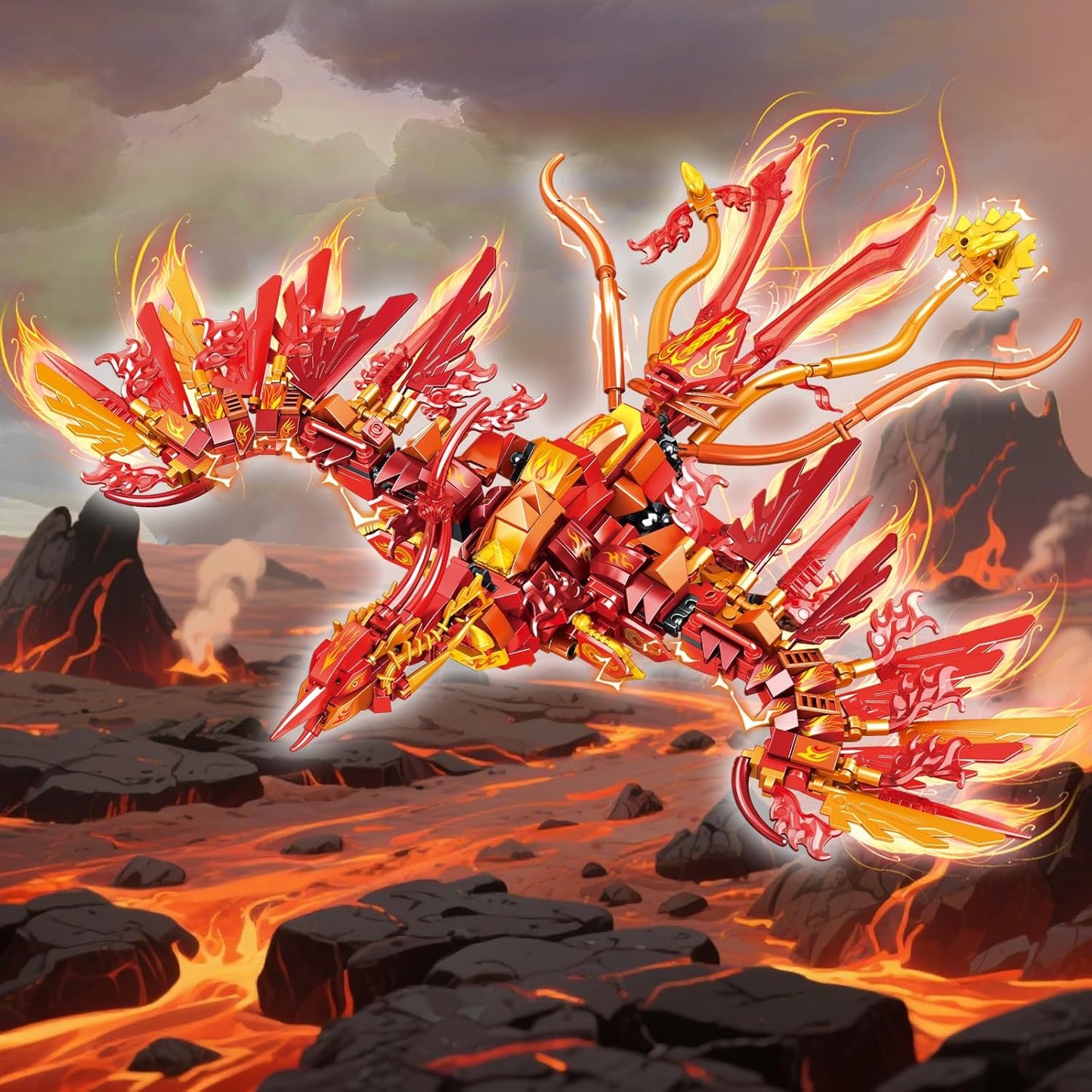 2 in 1 Transforming Phoeni Mecha Robot Building Set，599 PCS Compatible with Lego Ninja Mech STEM Construction Toy for Kids Aged 6+（Phoenix & Mech）