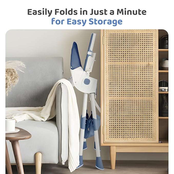 6-in-1 Foldable Baby High Chair for Babies & Toddlers – Adjustable Height & Recline, 5-Point Safety Harness, Removable Tray | Portable Highchair, Space-Saving & Easy Clean | Silla de Comer para Bebé