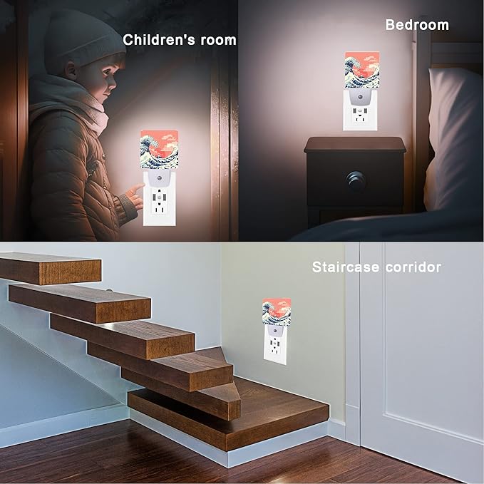 Waves Night Light,Great Waves Plug into Wall Night Lights 0.5W Sleep Friendly for Boys Girls Led Night Light Dusk to Dawn Sensor Nightlight for Stairway/Hallway/Kitchen
