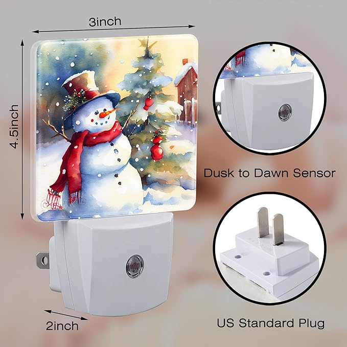 Cute Snowman with Christmas Tree Night Light Plug into Wall, Winter Holiday Snowman Dusk to Dawn Night Light Plug in,0.5w Energy Saving Sleep Friendly NightLight for Kids Boys Girls Home Decor
