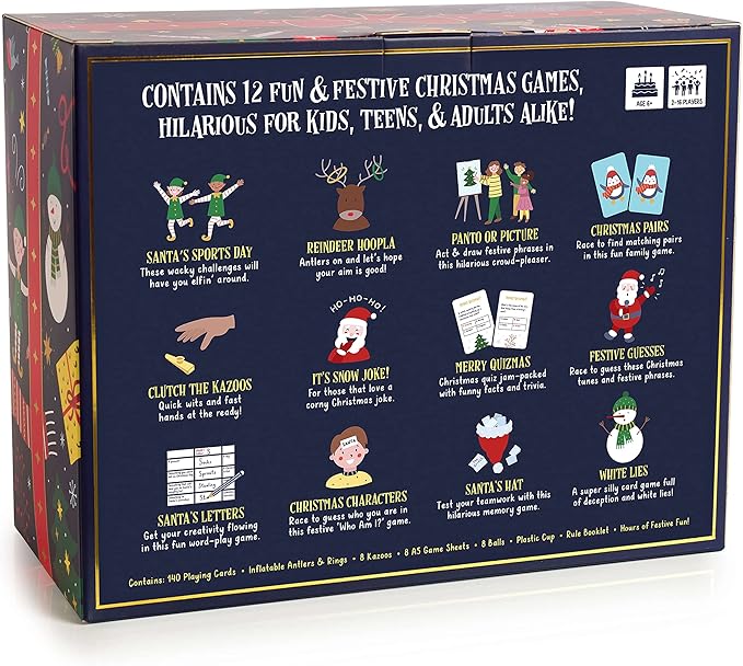 Gutter Games 12 Games of Christmas - 12 Hilarious Holiday Activities [Family Party Games Pack for Kids, Teens & Adults] - by Beat That! Game - Multicolor