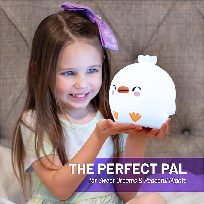 Lumipets Clara The Chick Squishy Silicone Night Light for Kids | Cute Night Light with Remote & Touch Control for Baby & Toddler Bedrooms | Color Changing Portable Animal Nightlight | Soft Mood Lamp