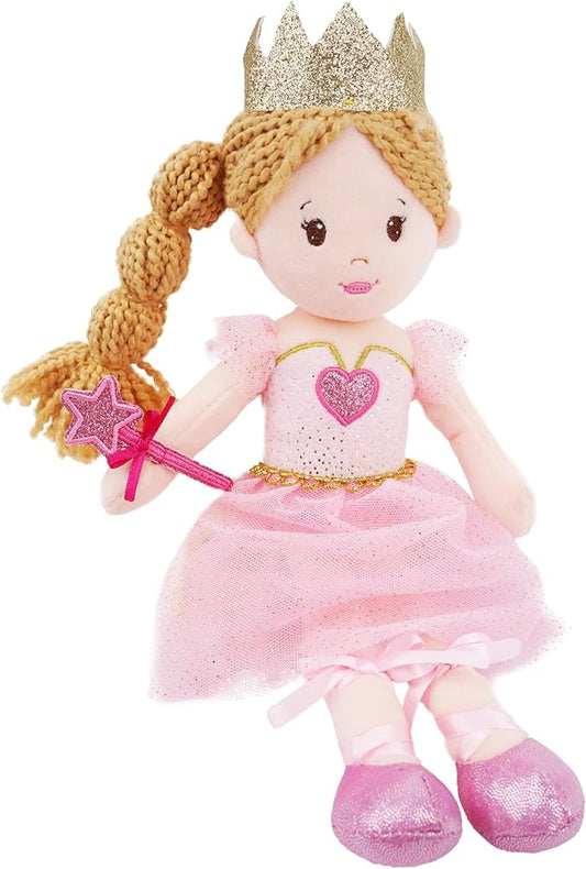 June Garden 12" Soft Baby Princess Doll Rosie - Stuffed Cuddly Princess Plush Gifts for Toddler Girls - Pink Dress