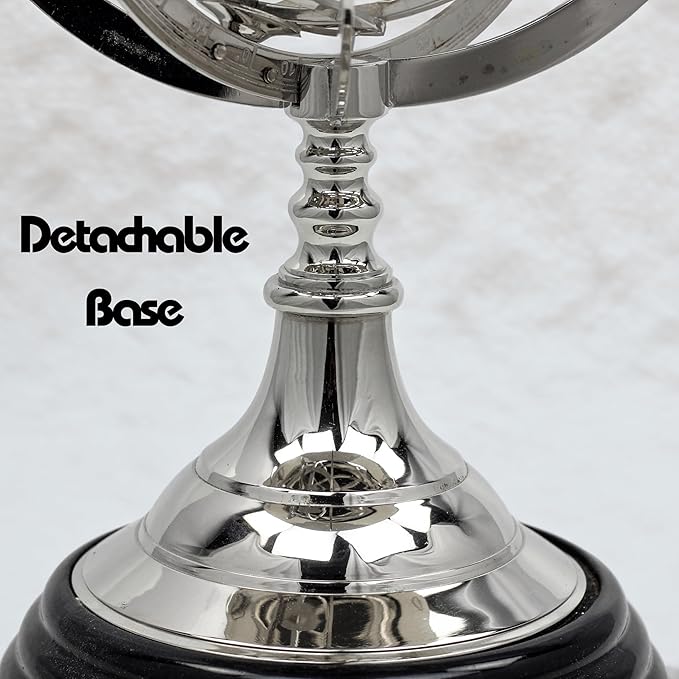 Antique Vintage Zodiac Armillary Brass Sphere Globe Wooden Display | Pirate's Antique Ship Decor | Nagina International (Medium, Nickel Plated)