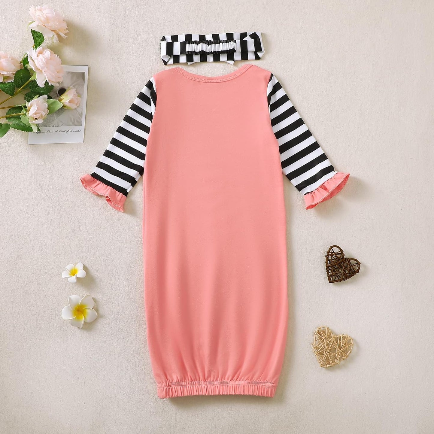 AMAWMW Newborn Baby Girl Little Sister Sleeper Gown Stripe Long Sleeve Nightgown Pajamas Gifts Stuff Essential Outfit