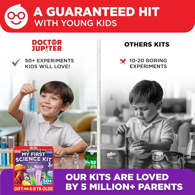 Doctor Jupiter My First Science Kit, Chemistry Set for Kids Ages 4-5-6-7-8 | Birthday Gift Ideas for 4+ Year Old Boys & Girls | Toy Stem Kit with 50+ Experiments | Learning & Educational Projects