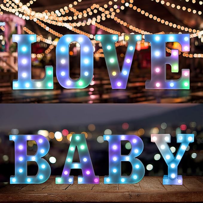 Foaky Colorful LED Letter Lights with Remote,Marquee Light Up Letters Sign for Night Light Wedding/Birthday Party Battery Powered Christmas Lamp Home Bar Decoration(I)