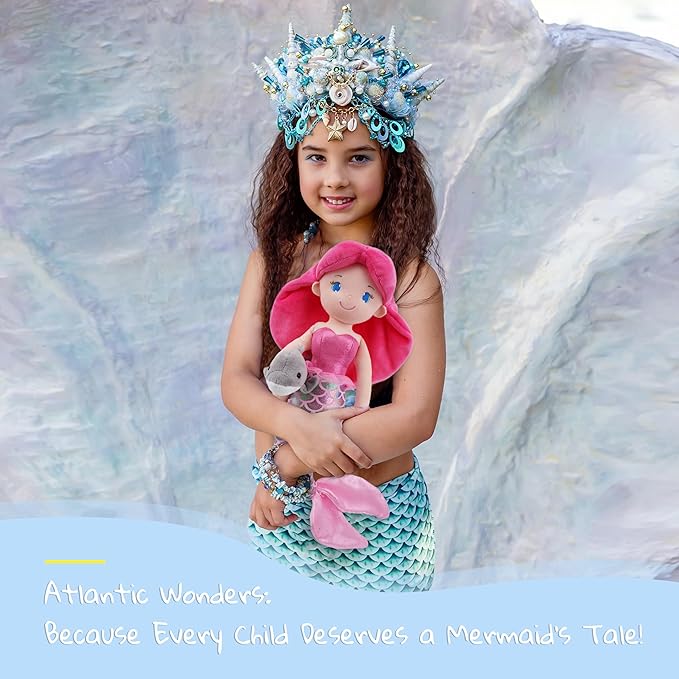 June Garden Atlantic Wonders Series - Mermaid Princess Thalassa Seabreeze - 16" Soft Plush Stuffed Mermaid Doll Gift for Toddler Girls