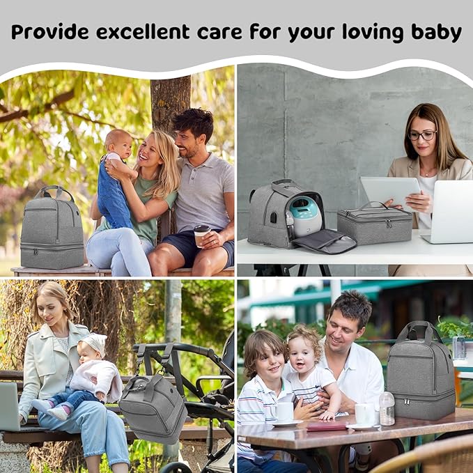 Pump Bag for Spectra S1 S2, Wearable Breast Pump Bags with Ice Pack, Pumping Bag with Waterproof Mat for Pump Accessories, Insulated Bottle Bags for Work Travel and Family (Grey)