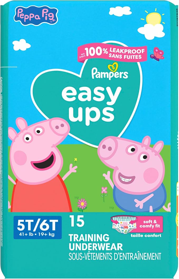 Pampers Training Pants - Easy Ups Girls & Boys - Size 5T-6T, 15 Count, Peppa Pig Potty Underwear (Packaging May Vary)