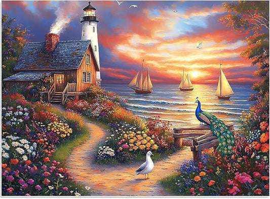 Jigsaw Puzzles for Adults 500 Pieces, Cottage by The Sea Interlock Perfectly No Dust, Home Decors Family Challenge Puzzles Toys Great Gift for Men Women Friends Seniors (20.5"x15"), 1:1 Poster