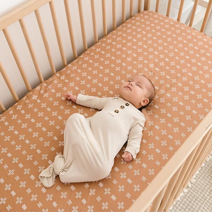 Crane Baby Crib Sheet, Copper Dash Neutral Crib Sheets & Toddler Sheets, 100% Cotton Sateen, 28" x 52", Breathable & Fitted