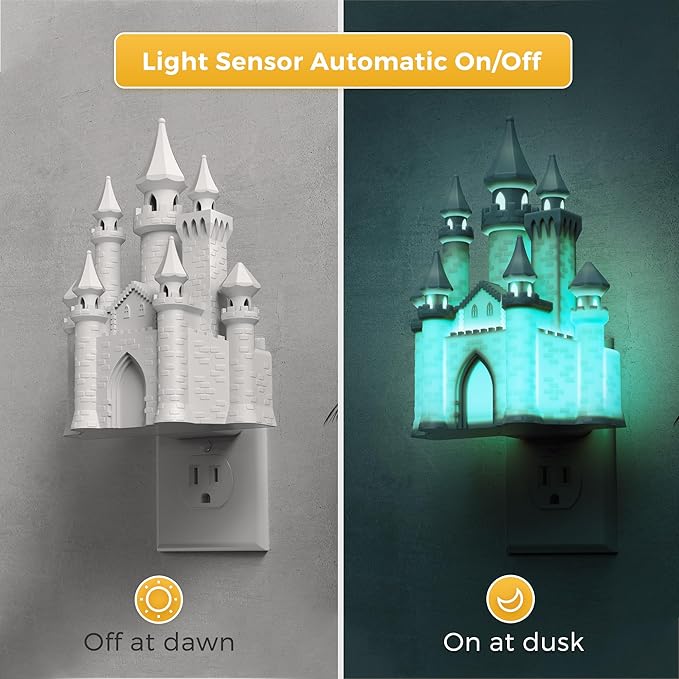 L LOHAS LED 3D Castle Night Lights Plug into Wall, Colored LED Night Light for Kids, Built-in Dusk to Dawn Sensor, Dimmable Night Light for Kids Room Bedroom Bathroom Hallway