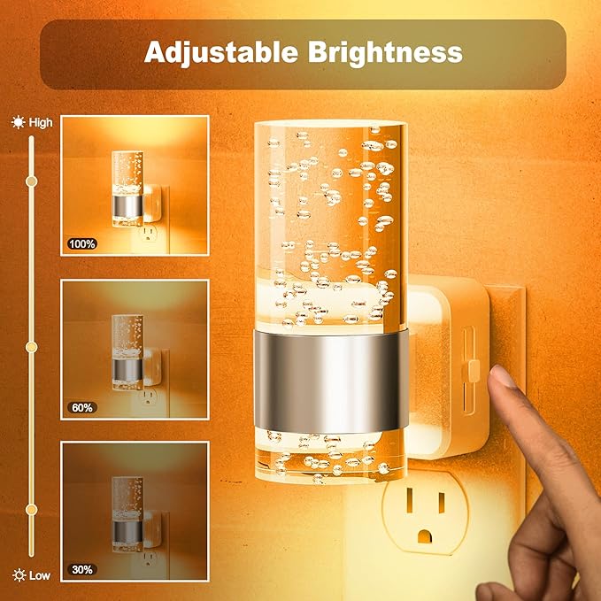 JandCase Night Light, Automatic Night Lights Plug into Wall, Dimmable LED Night Light with Adjustable Brightness, Night Lights Plug in with Auto Light Sensor, Amber for Bathroom Hallway Decor