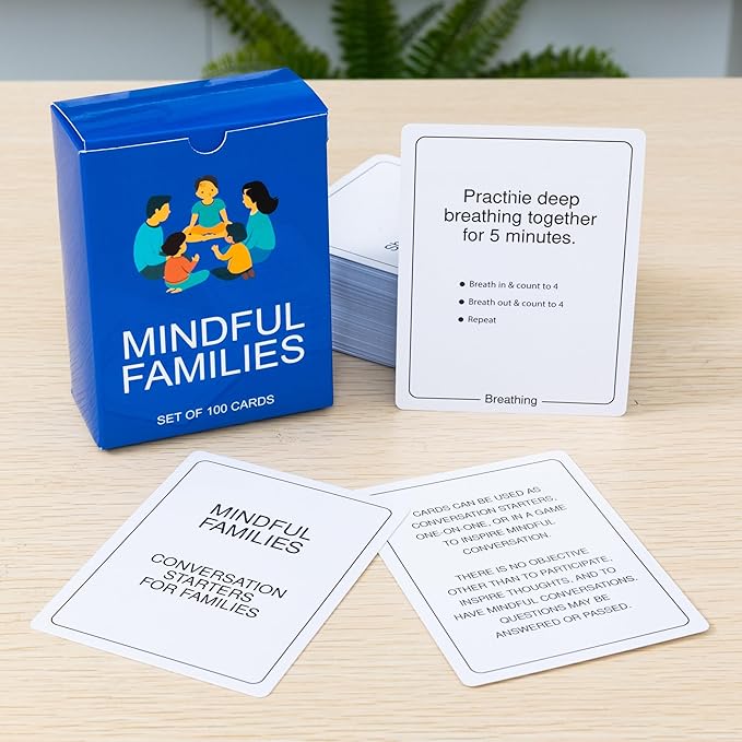 100 Mindful Families Conversation Cards – Mindfulness, Gratitude & Breathing Prompts for Self Care at Home, Travel & Therapy