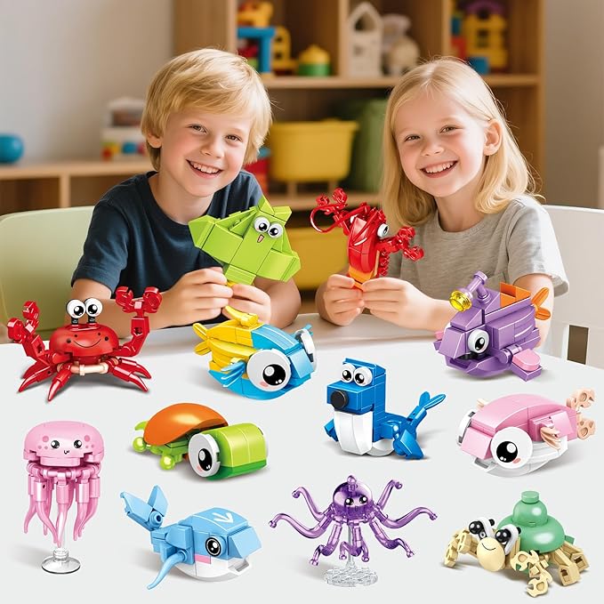 12 Packs 12-in-1 Fun Marine Animals, Including Various Shapes Such as Sharks, Crabs, Octopuses, Turtles, etc. Birthday Party Favors for KidsIdeas for Boys and Girls Ages 6-12.