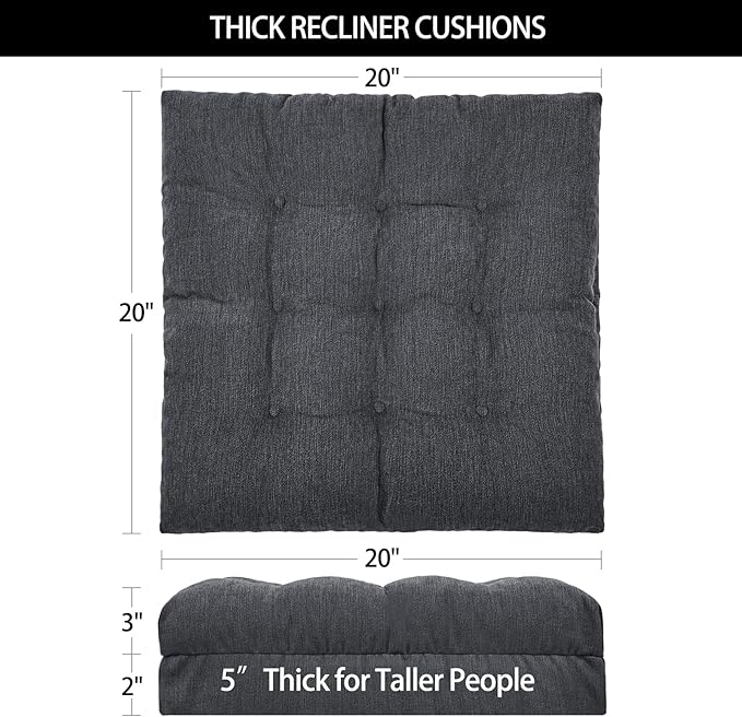 HAVARGO Recliner Cushions for Elderly, 20x20x5 Inch Thick Chair Cushion Patent Design Soft Tufted Dual Layer Booster Seat Cushions for Seniors Recliner Risers Gray 1P