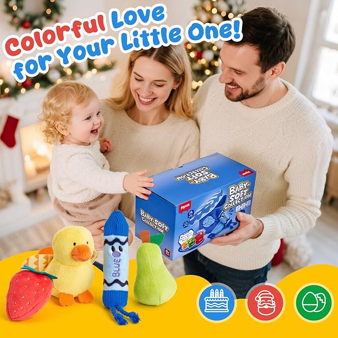 JoyCat Baby Toys 6-12 12-18 Months, Montessori Sensory Toys for 1 Year Old, 12 PCS Pushies with 4 Color Sorting Boxes, Animals Fruit Crinkle Crayon - Whats Inside Boy Girl