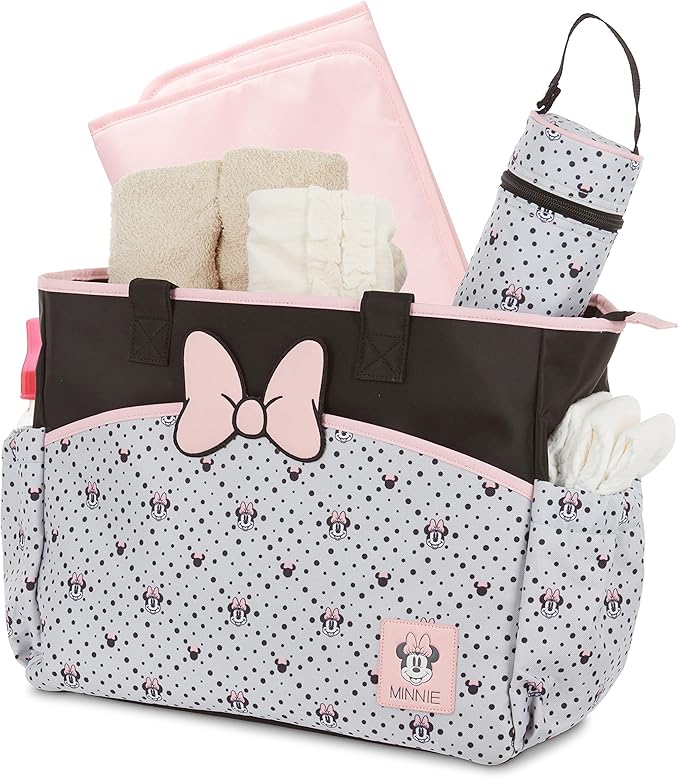 Disney Cudlie Diaper Tote Bag for Moms | Large Spacious Travel Diaper Tote for Baby Boy and Girl | 17-Inches Wide Multi-Functional Baby Bag with Cute Patterns
