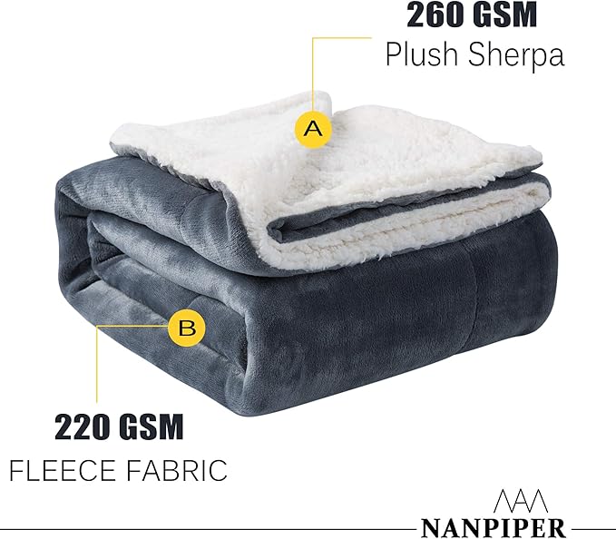 NANPIPER Sherpa Blanket Warm Blankets for Winter Super Soft Fuzzy Flannel Fleece/Wool Like Reversible Velvet Plush Couch Blanket Lightweight(Grey Throw Size 50"x60")