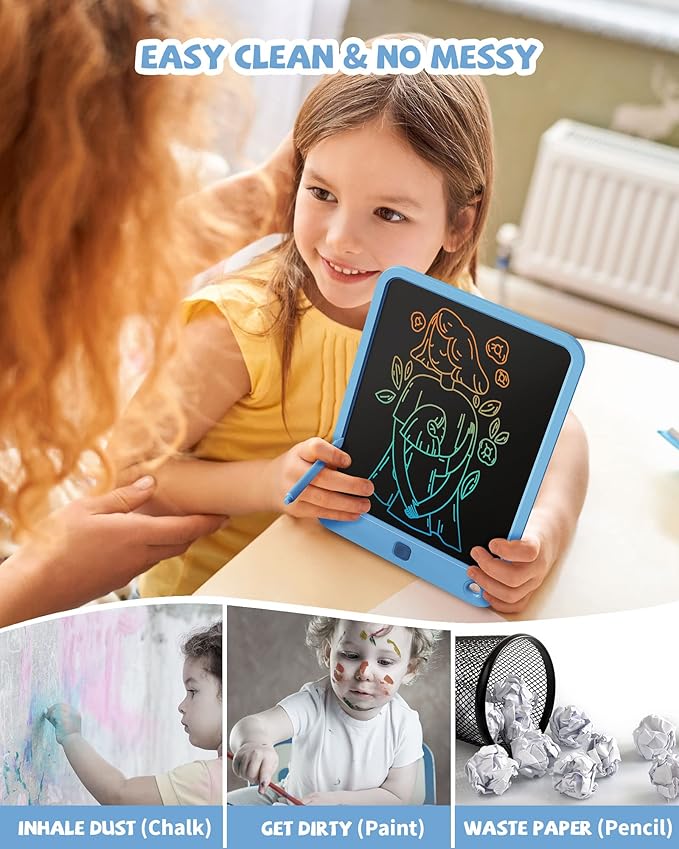 LCD Writing Tablet 10 Inch, Toys for 3 4 5 6 7 8 9 10 Year Old Boys Girls, Colorful Doodle Board Drawing Tablet, Gift for Boys Toddlers Age 3-12 Years, Memo Board, Drawing Pads with Lanyard(Navy)