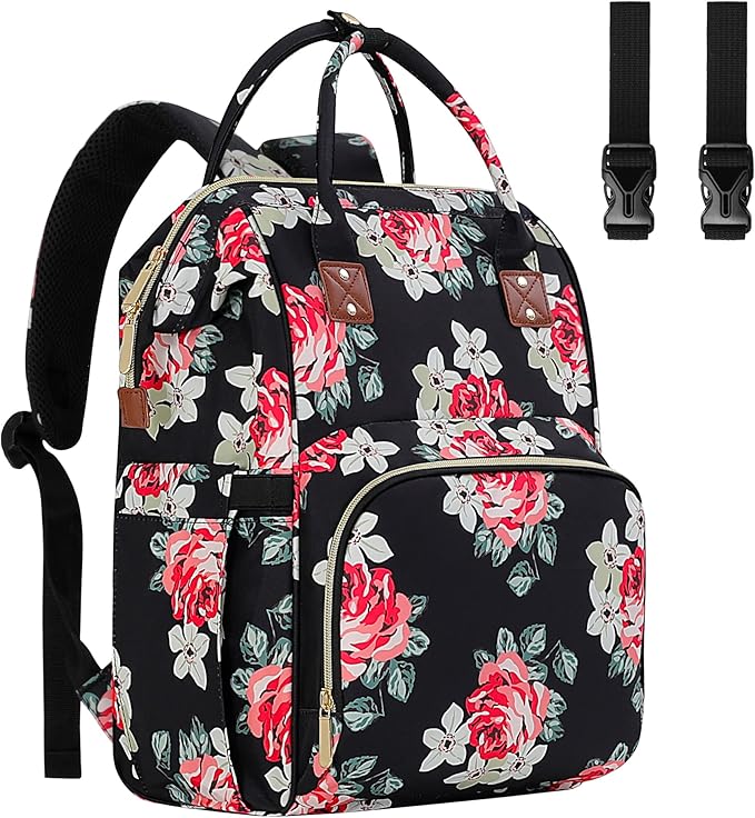 Diaper Bag Backpack Multi-Function Baby Bag With Large Capacity and Insulated Pockets Diaper Backpack Organizer Bag for Mom/Dad, Flower