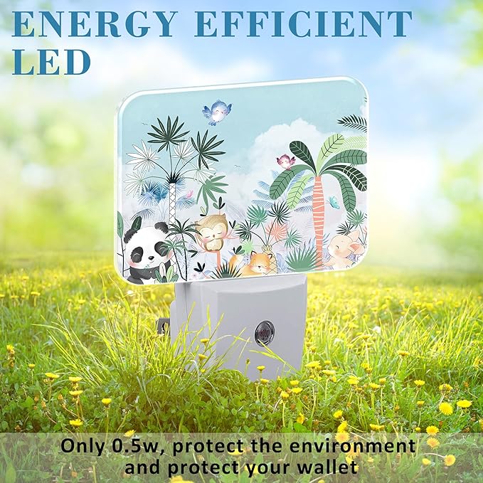 Cute Cartoon Animals Night Light for Kids Girls Boys, Animals Baby in Forest LED Night Light Plug into Wall with Dusk to Dawn Sensor for Bedroom, Hallway, Kitchen, Bathroom, Stairs Decor