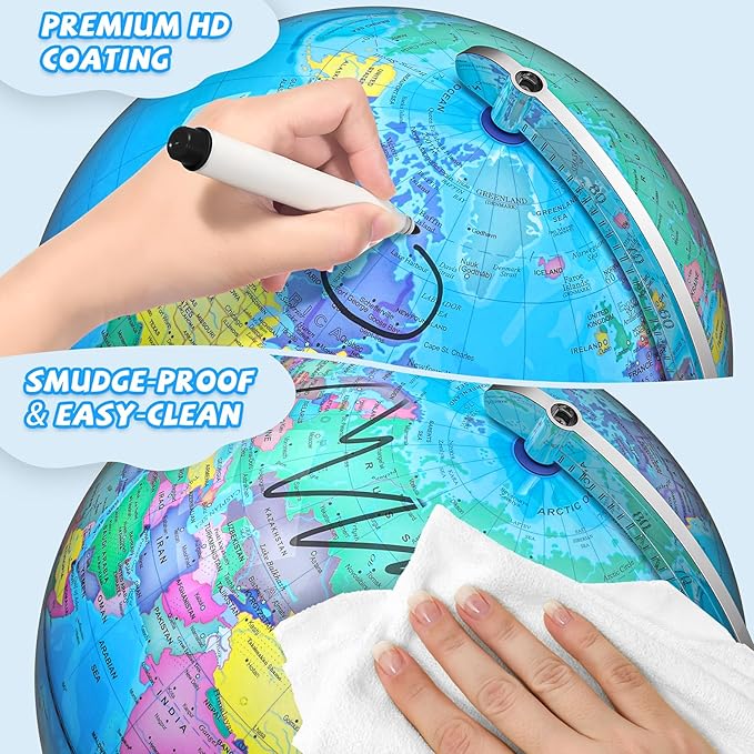 12" Illuminated World Globe for Children & Adults, Globe Lamp with World Map for Kids, Stable Heavy Metal Base, Interactive STEM Learning Gift & Night Light