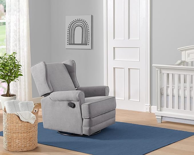 Oxford Baby Teegan Upholstered Swivel Glider & Recliner Nursery Chair, Gray