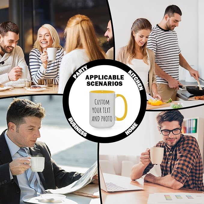 Custom Mug Upload Your Picture Personalized Coffee Mug with Photo Text Name Customized Cup Unique Ideas Gifts for Men Women Mom Dad Girlfriend Boyfriend Friend Family (Yellow, 15oz)