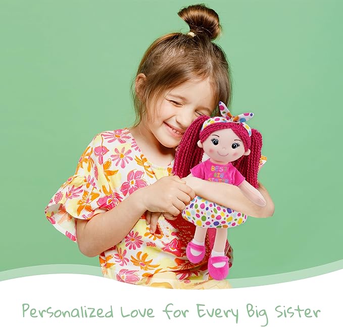 June Garden 14" Best Big Sister Sophie - Soft Cuddly Plush Doll Gift for Girls - Huggable Rag Doll - Pink M