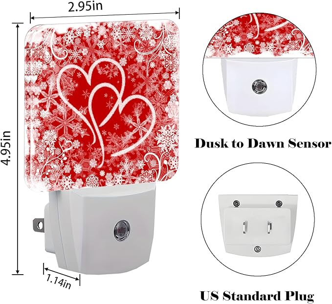 Red Sweet Hearts Night Light,Plug Into Wall with Dusk to Dawn Light Sensors, Warm Nightlights for Bedroom, Bathroom, Hallway, Kitchen, Gifts Ideal for Boys Girls Women Men