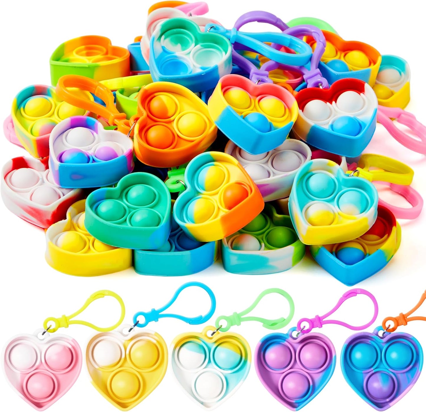 JOYIN Square Pop Fidget Keychain Mini Fidget Toys Bulk 30 Pack Party Favors for Kids 4-8,8-12 Years Kids, Goodie Bag Stuffers Fidgets for Classroom Prizes Sensory Fidget Toy Packs