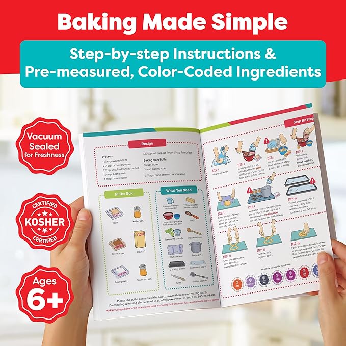 Pretzel Making Kit - Real Cooking Set for Kids Ages 5-12+ with Recipe and Ingredients - Kids Baking Set for Girls & Boys - Great Gift for Family Bonding